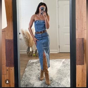 Denim Midi dress with slit (belt not included)